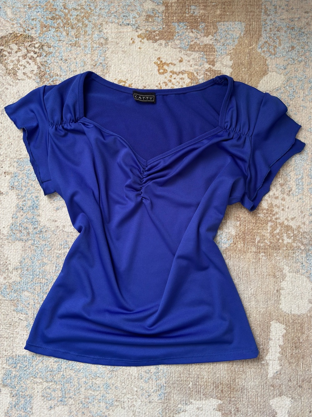 Royal Blue Ruched V-Neck Women’s Top